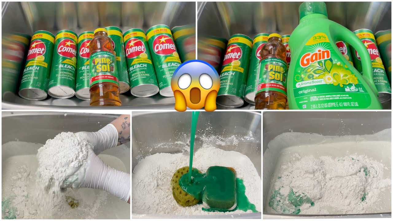 Asmr paste - HUGE Pine Sol 🤎& Gain💚& Lemon Comet 🍋* EXTREMELY SATISFYING PASTE!! Don’t Skip!!!!