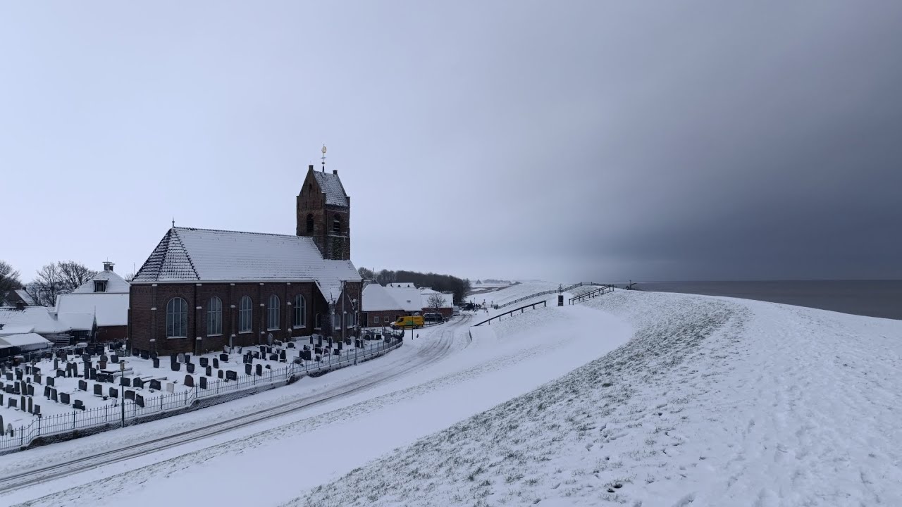 Snowy walk in Wierum, Wadden Sea, Friesland 