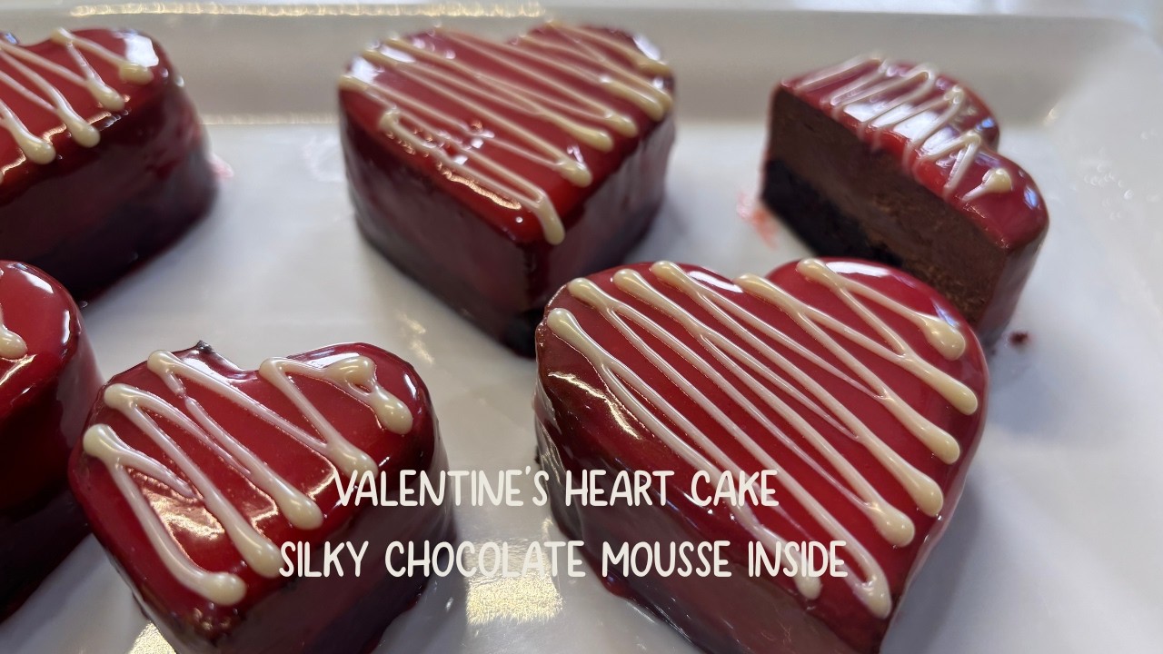 Valentine’s Day Heart Chocolate Mousse Cake | Silky Layers, Shiny Glaze@Kingoftarts