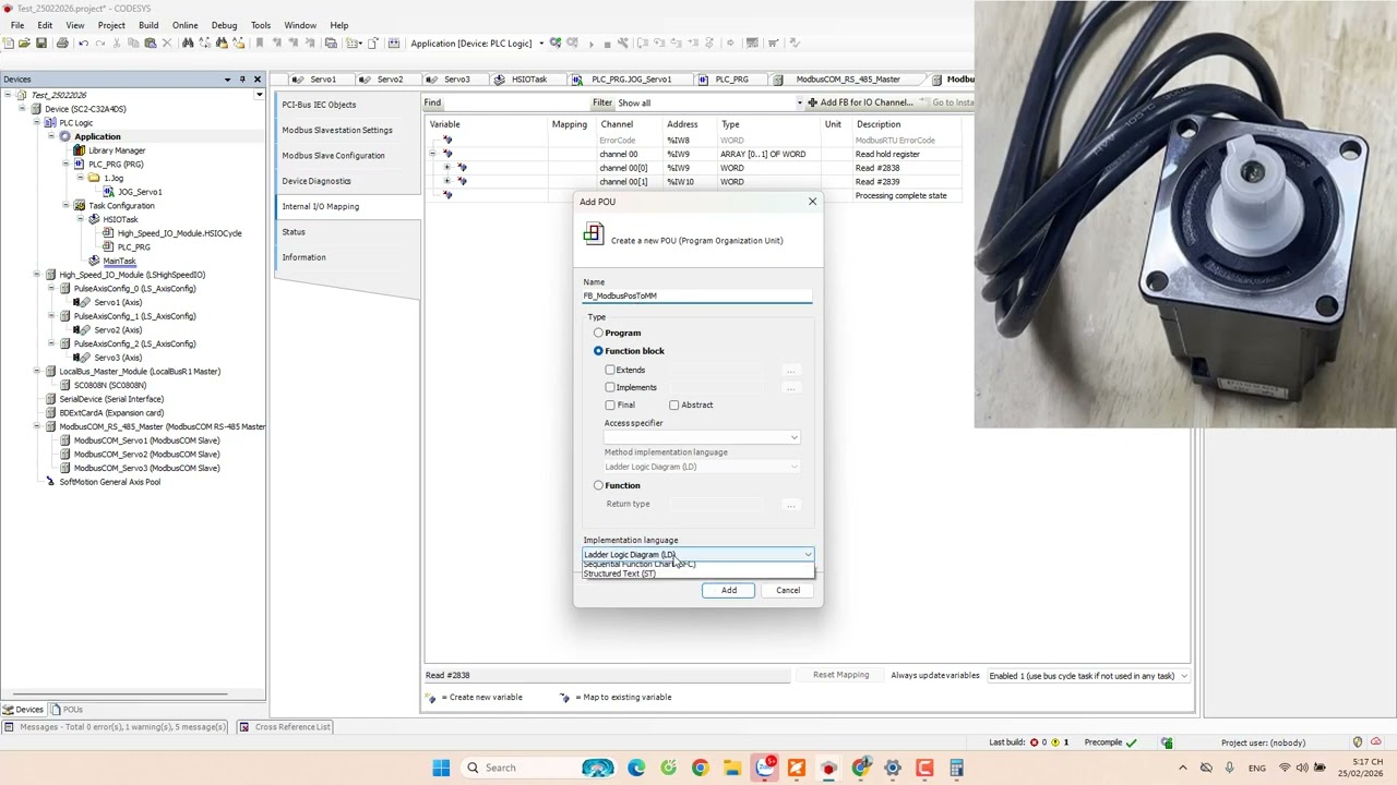 Phần 3: Đọc vị trí encoder của động cơ qua Modbus trên Codesys