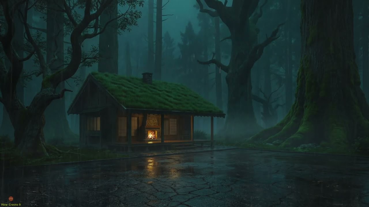 Heavy Rain Sound For Sleep In Serene Japanese Forest Home With Misty Blue Night Ambience