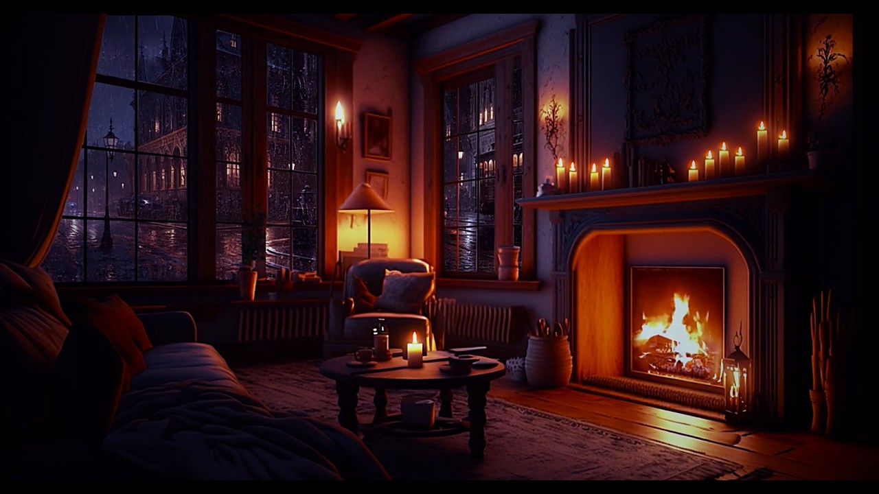 🌧️🔥 8H Cozy Rain on Window + Fireplace & Gentle Thunder | Lluvia Suave y Truenos