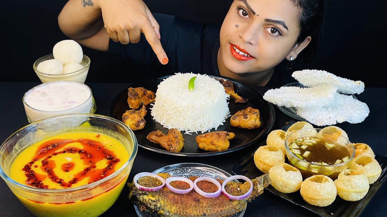Eating Dal Chawal, Panipuri, Fish Fry, Pakoda, Sweets, Raita | Mukbang | Asmr Eating | Big Bites