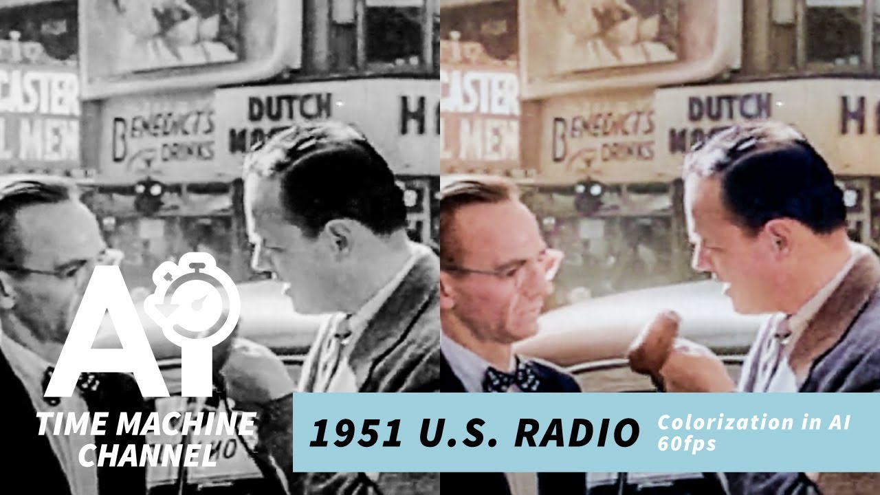 1951 radio station in New York [AI colorized 60fps]