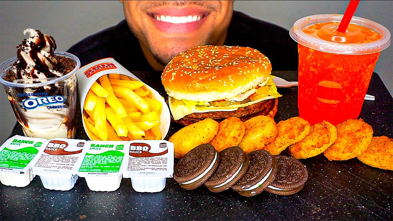 ASMR Burger King Mukbang Chicken Nuggets Whopper Oreo Ice Cream Sundae *NO TALKING* EATING