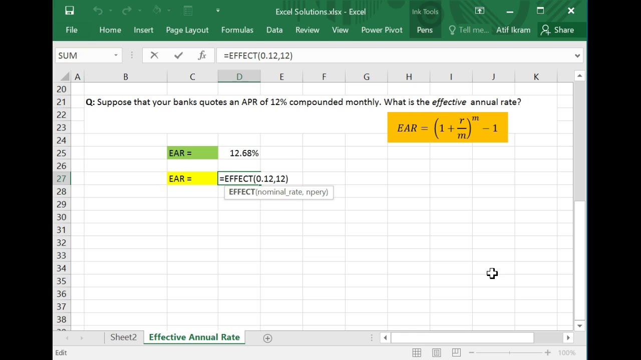 Как рассчитать эффективную годовую ставку (EAR) с помощью MS Excel