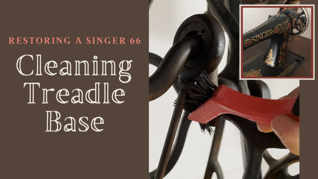 RESTORING A SINGER 66: Cleaning a Sewing Machine Treadle Base with Vinegar and a Nylon Brush