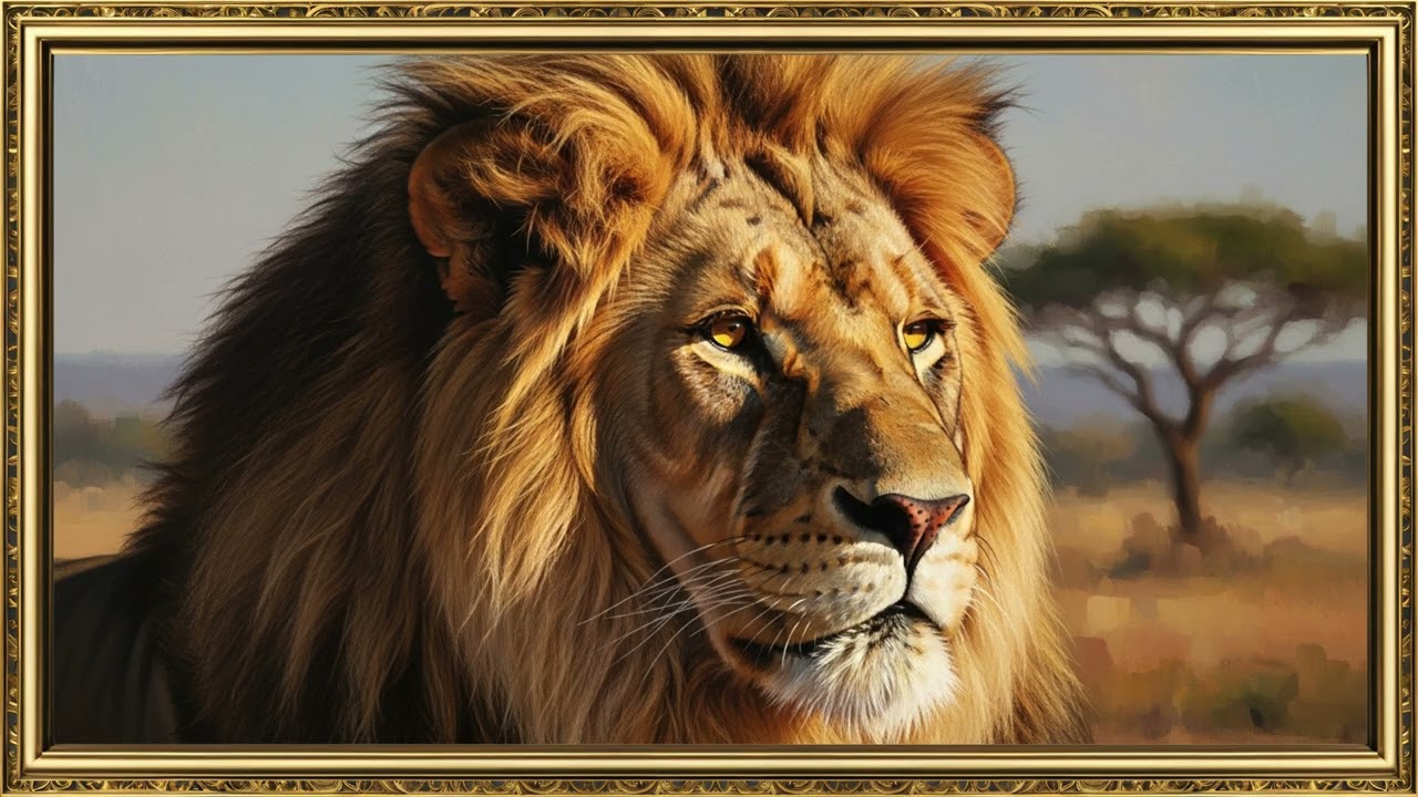 LEÃO 4K em Pintura a Óleo REALISTA Screensaver Incrível para TV e Computador Decoração de Alto Nível