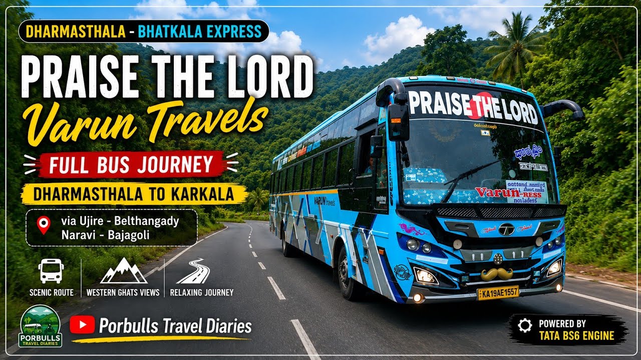 Dharmasthala to Karkala Bus Journey | Praise The Lord - Varun Travels | #automobile #travel #tatabs6