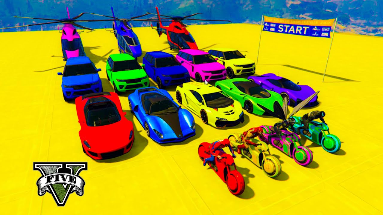 GTA V Mega Ramp Boats, Cars, Motorcycle With Trevor and Friends Epic Stunt Map Challenge #7