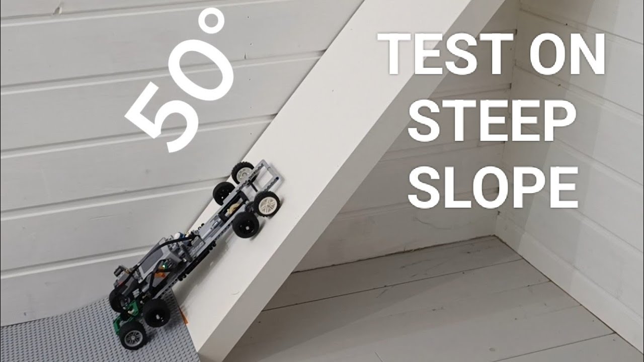 LEGO car against a very steep slope