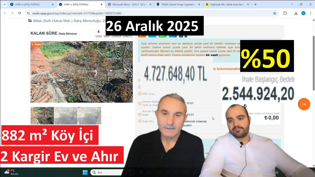 26 Aralık 2025 E-İhalede | Muğla Milas Söğütçük’te 882 m² Köy İçi Arsa Üzerinde 2 Kargir Ev ve Ahır