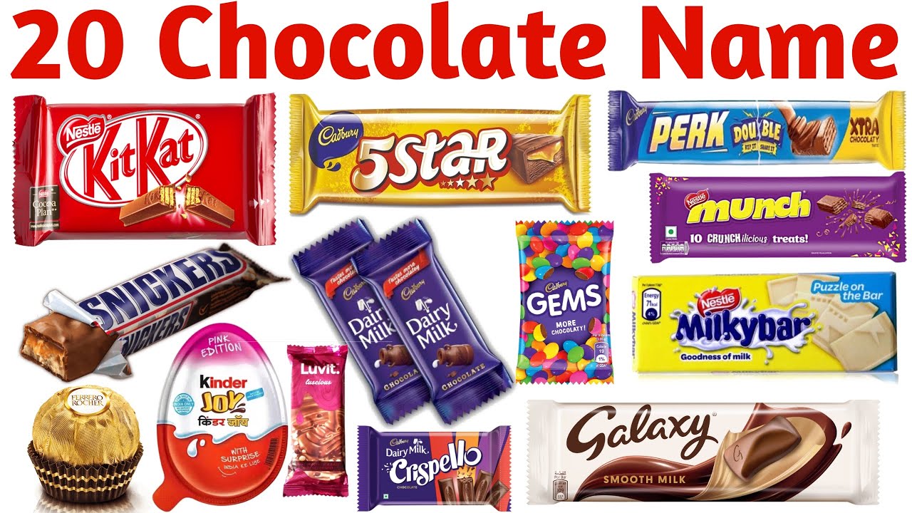 20 चॉकलेट्स के नाम सीखें बच्चों के लिए | Learn 20 Chocolate Names for Kids with Pictures and Sound