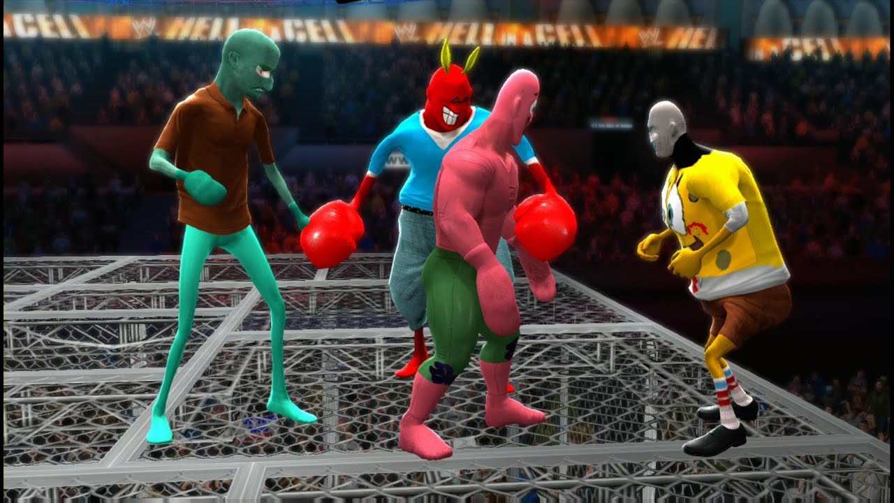 WWE 2K14 - Bikini Bottom: Spongebob vs Patrick vs Squidward vs Mr Krabs (Hell In A Cell)