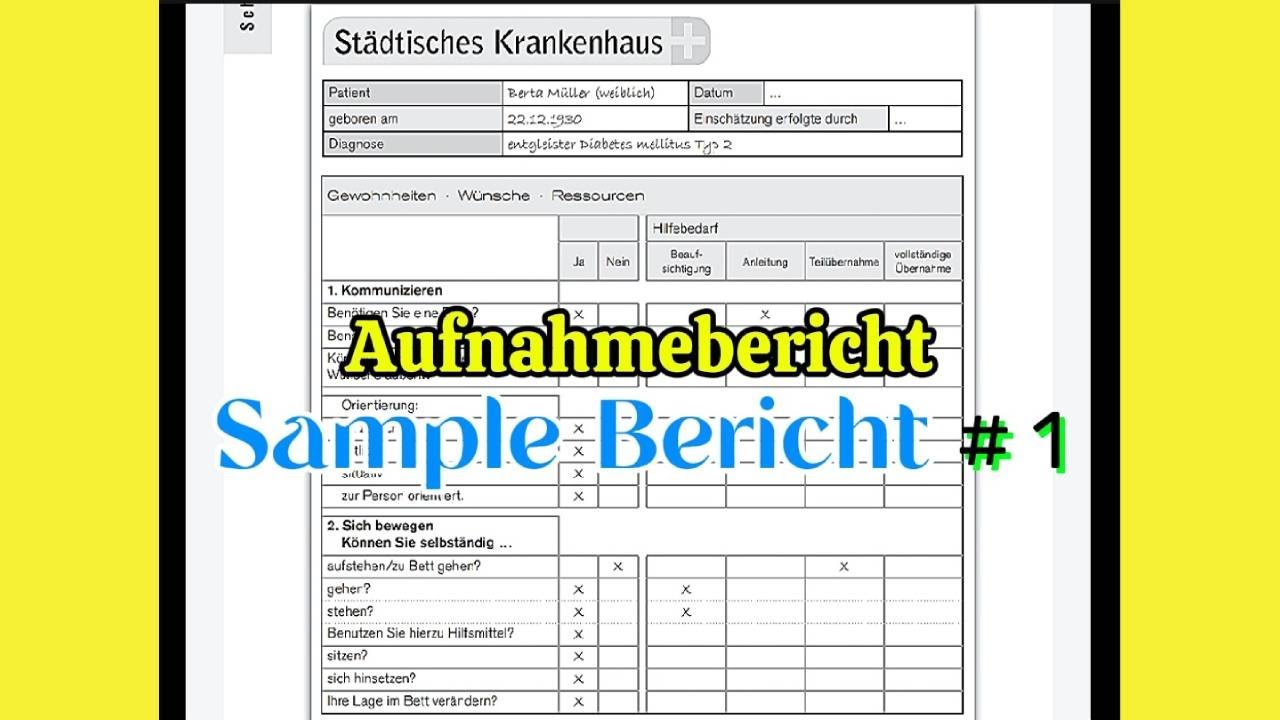 Aufnahmebericht Sample Bericht # 1 | TELC B1-B2 PFLEGE | German Language | Nurse in Germany