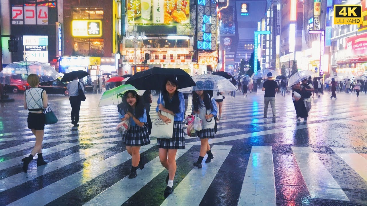 【4K HDR】8 Hours Heavy Rain ASMR | Walk in Shinjuku（新宿）Tokyo Japan |  Rain sounds for sleeping