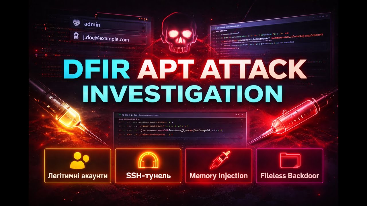 DFIR Розслідування APT-атаки: Легітимні акаунти, SSH-тунель, Memory Injection, Fileless Backdoor