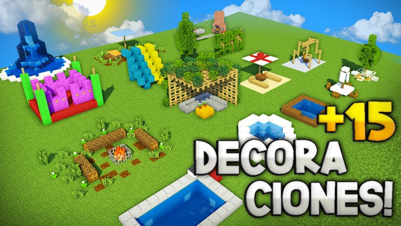 MINECRAFT: COMO HACER + DE 15 DECORACIONES PARA EL PATIO DE TU CASA!| IDEAS DECORACIÓN PARA TU PATIO