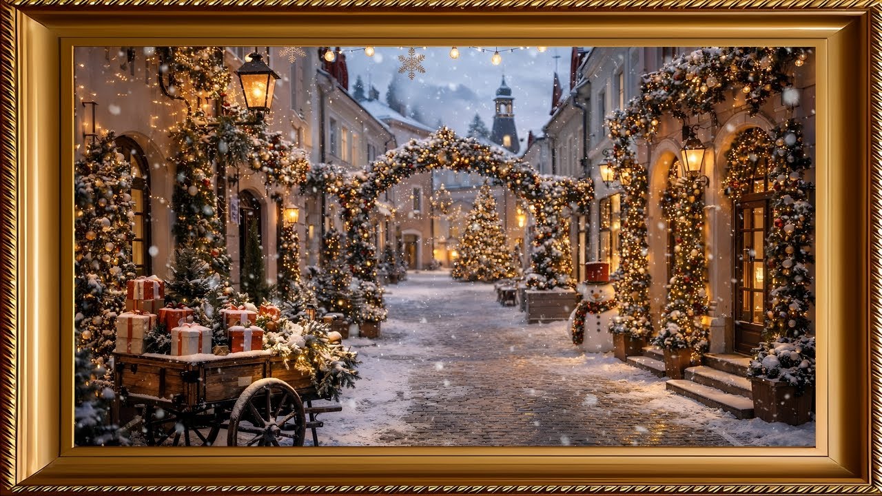 Cozy Christmas Market Street 4K Art for TV (No Sound)