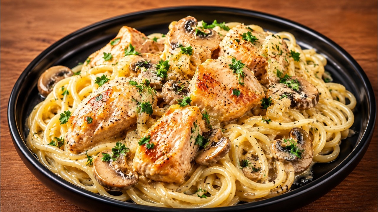 Я готовлю это сливочное куриное мясо с грибами и пастой 3 раза в неделю!