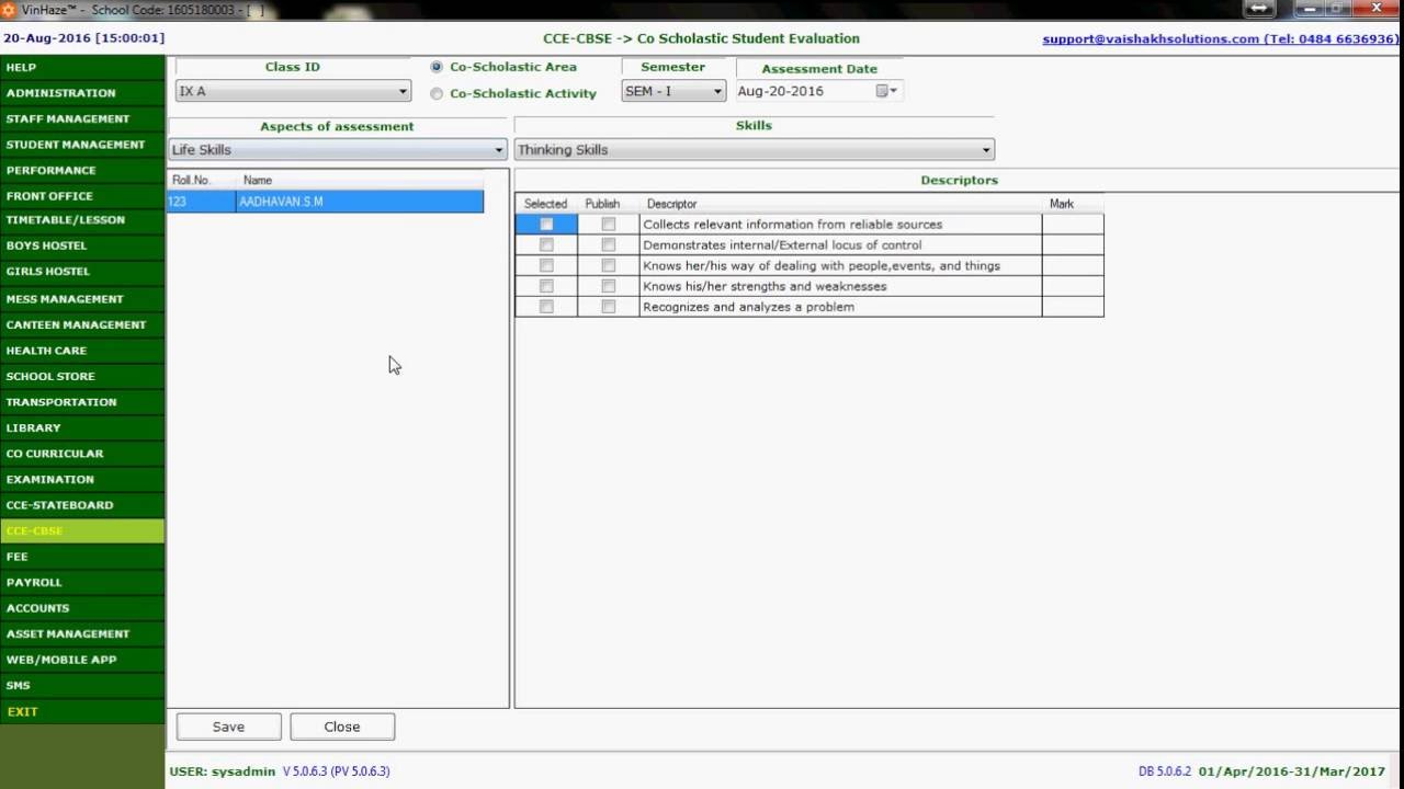 How to create Co  Scholastic Student Evaluation in VinHaze school management system (English)