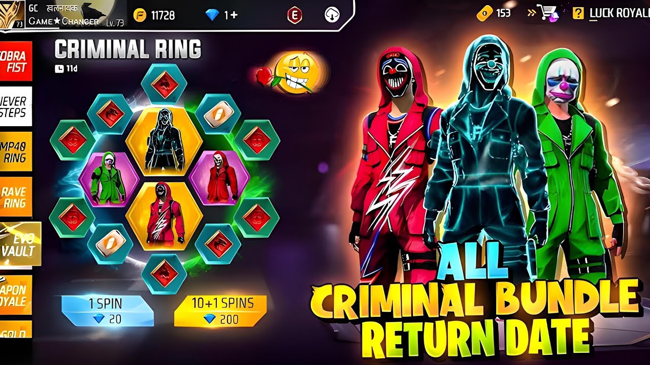 Criminal bundle return confirm date 🥳🤯 | free fire upcoming event | free fire new event today