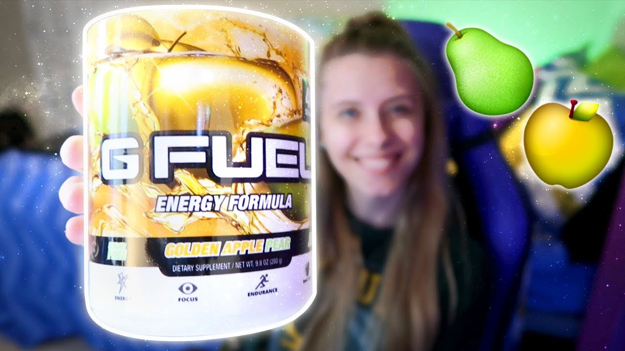 NEW GOLDEN APPLE PEAR GFUEL UNBOXING/TASTE TEST + GAMMA CHALLENGE #GFUELGold
