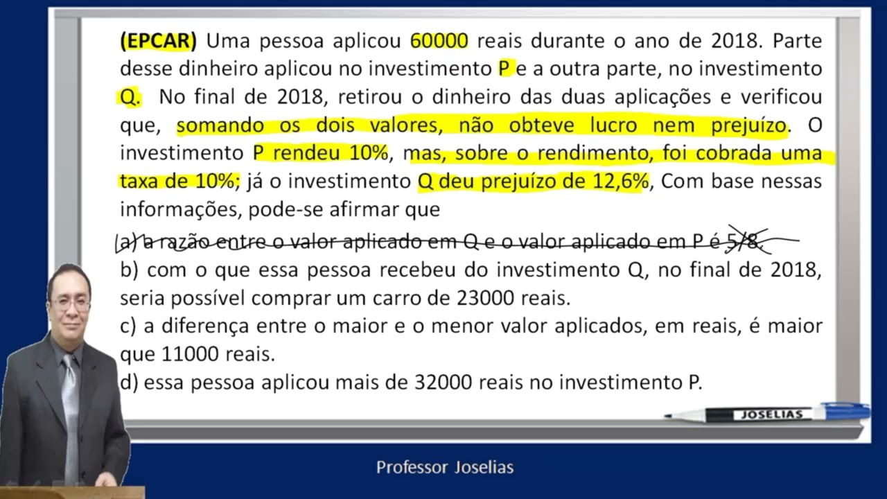 DÚVIDA RESPONDIDA EPCAR MATEMÁTICA PORCENTAGEM   INVESTIMENTOS