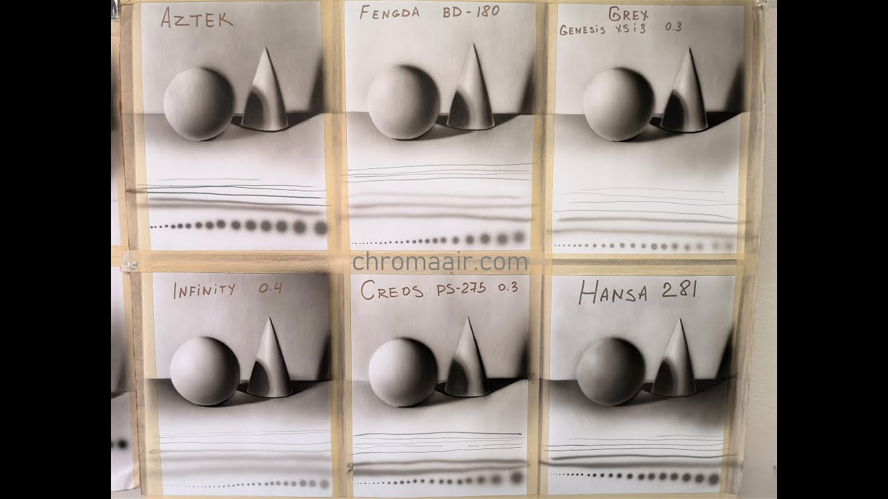 Airbrush review/comparison part 3 with sample from Aztek, Harder & Steenbeck, Hansa, GREX &GSI Creos