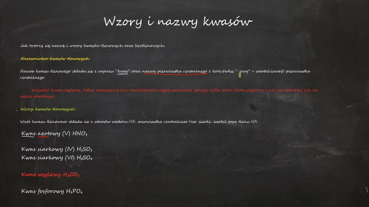Wzory i nazwy kwasów tlenowych i beztlenowych | Szybka powtórka do kartkówki z chemii