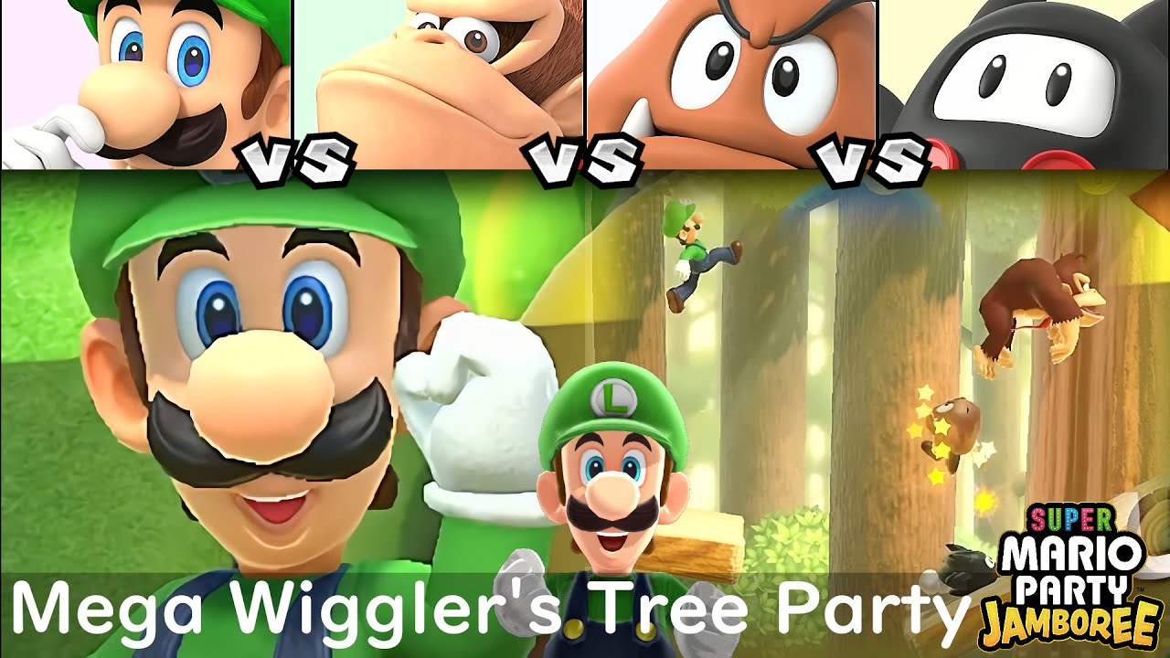 Super Mario Party Jamboree Luigi vs Donkey Kong vs Goomba vs Ninji in Mega Wiggler's Tree Party