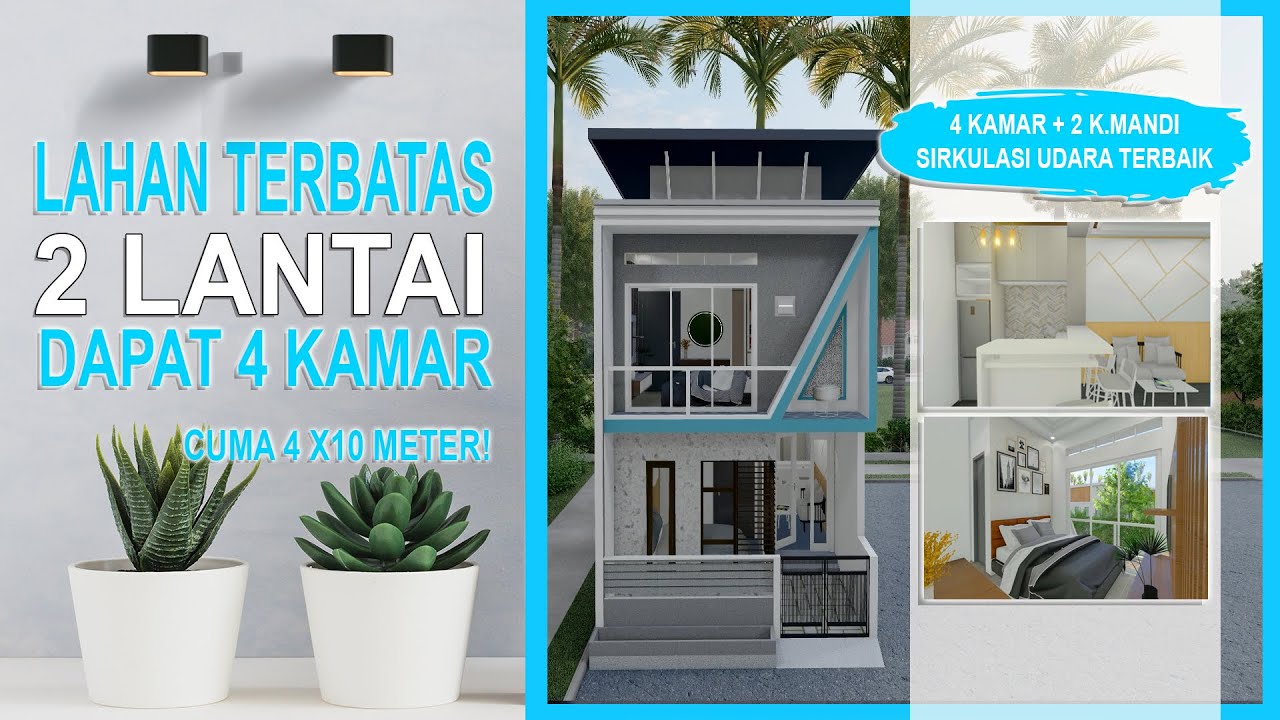 Desain Rumah Padat Penduduk 4x10 M 4 Kamar 2 Toilet | Tiny House 4x10 M | Plano de casa 4x10 M