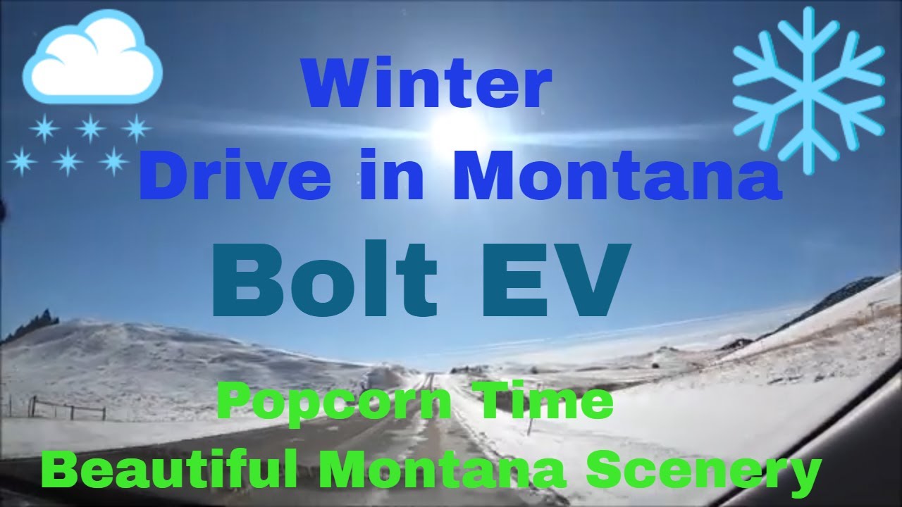 Cold Winter Road Trip with Chevy Bolt EV crossing the Continental Divide in rural Montana, 2 Passes