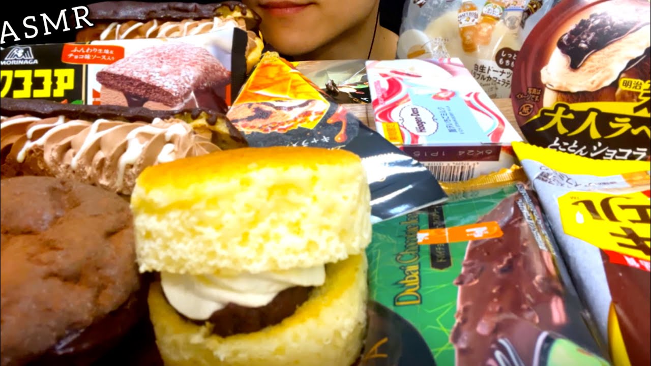 【咀嚼音】コンビニの新作スイーツとアイスを正直レビュー！/ミニASMR/EatingSounds/Mukbang/먹방