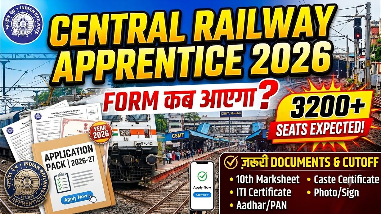 Central Railway Apprentice 2026 | 3200+ Vacancy | When will the form be out? Documents + Expected...