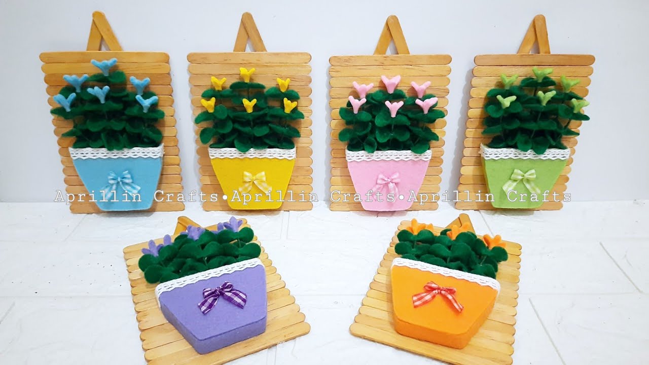 Diy popsicle stick crafts|| Hiasan dinding stik es krim dan bunga flanel mini