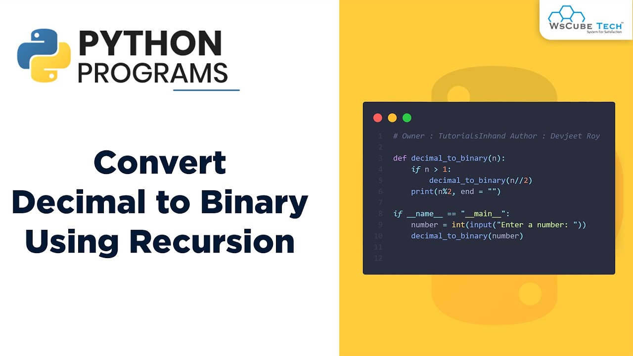 Convert Decimal to Binary Using Recursion | Python Program Tutorial