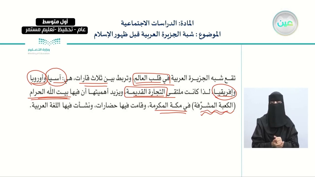 شبة الجزيرة العربية قبل ظهور الإسلام - الدراسات الاجتماعية - أول متوسط