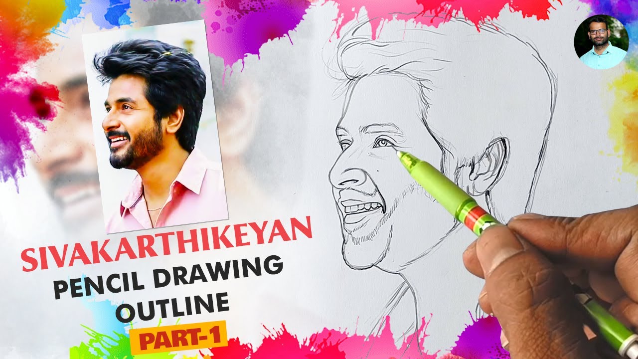 Sivakarthikeyan Pencil Drawing Outline - Part 1 | How To Draw | Live Art Chennai