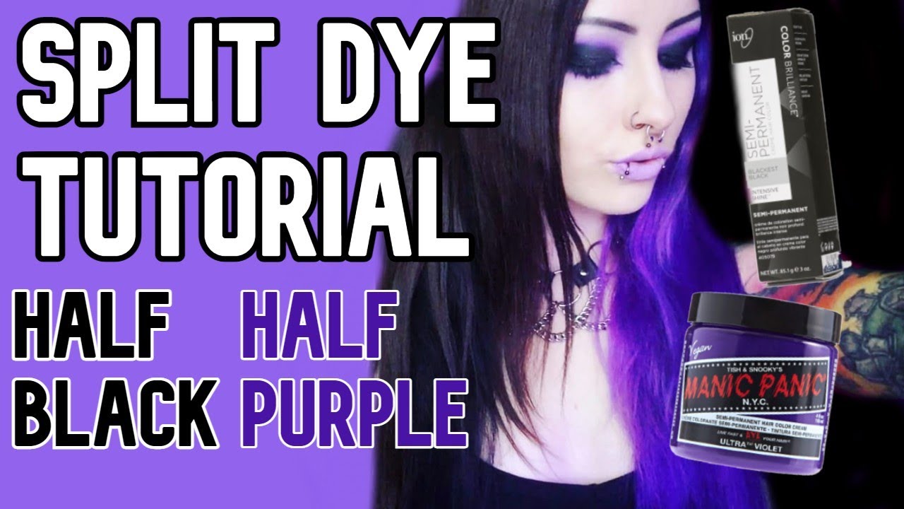 Half Black Half Purple Split Color Hair Dye Tutorial