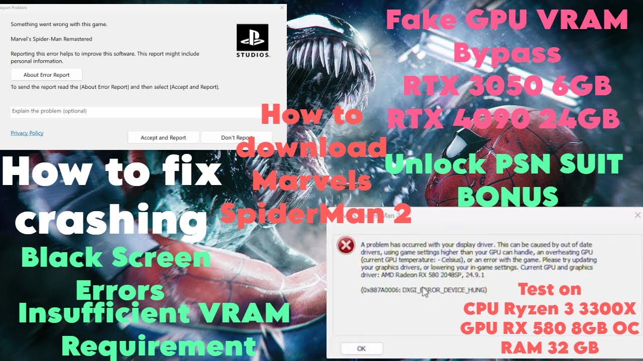 How to Fix Spiderman 2 Errors, Bypass Fake VRAM GPU Fix Crashing, Black Screen Errors