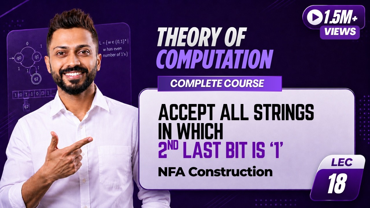 Lec-15: Design NFA of all binary strings in which 2nd last bit is 1 | NFA Designing | TOC in Hindi
