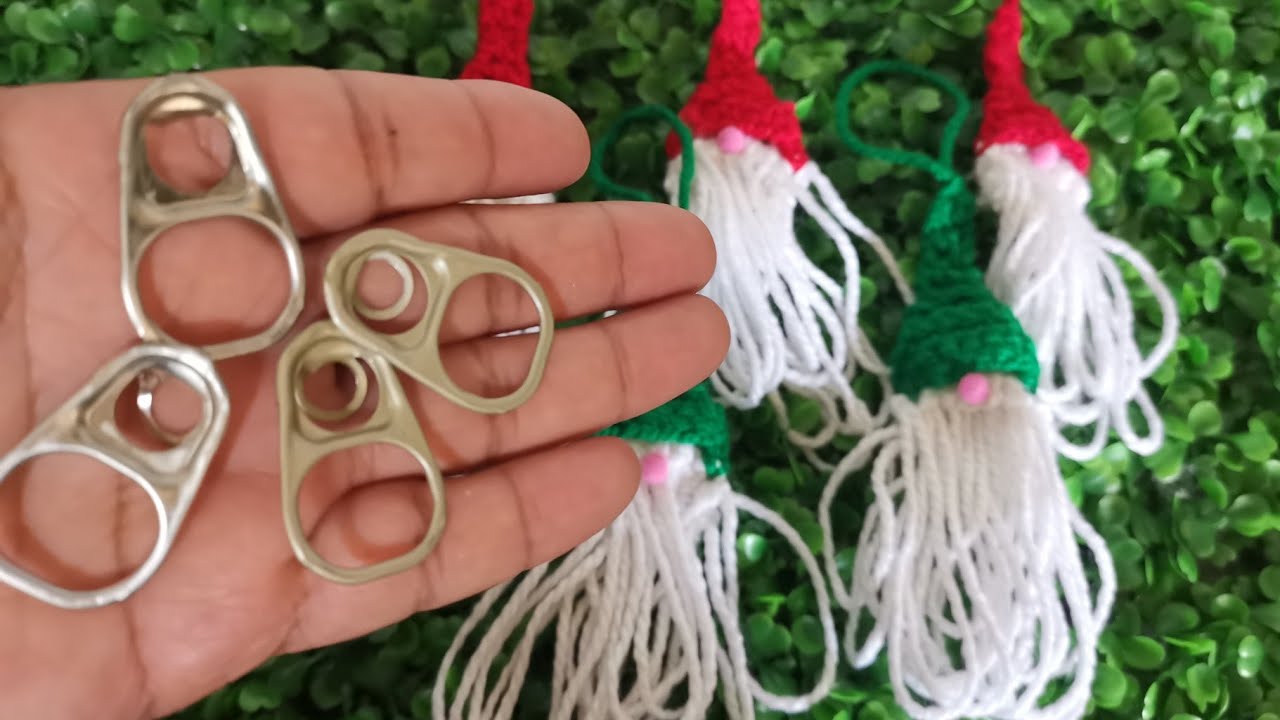 Adorno Navideño # 7  increíble Gnomo tejido a crochet con anillas  de latas 🎅🎄☃️❄️ increíble