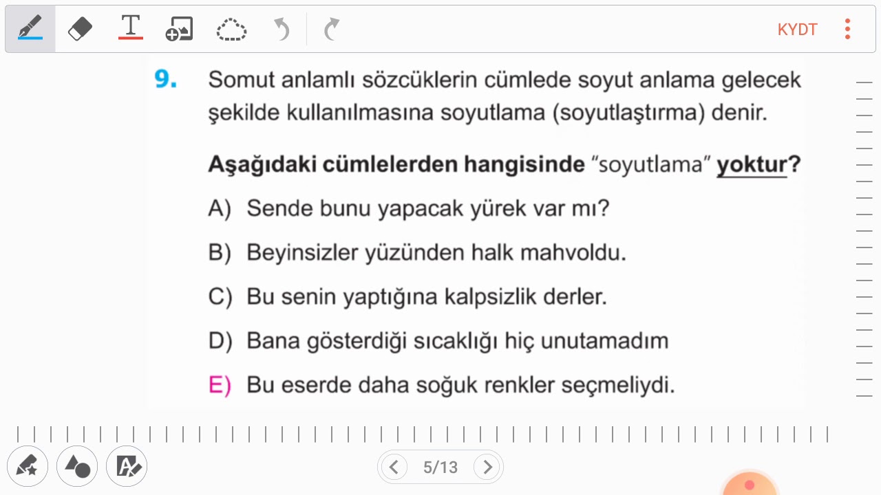Soyutlama Sorusu - Test 3- Soru 9 (S&ouml;zc&uuml;kte Anlam)