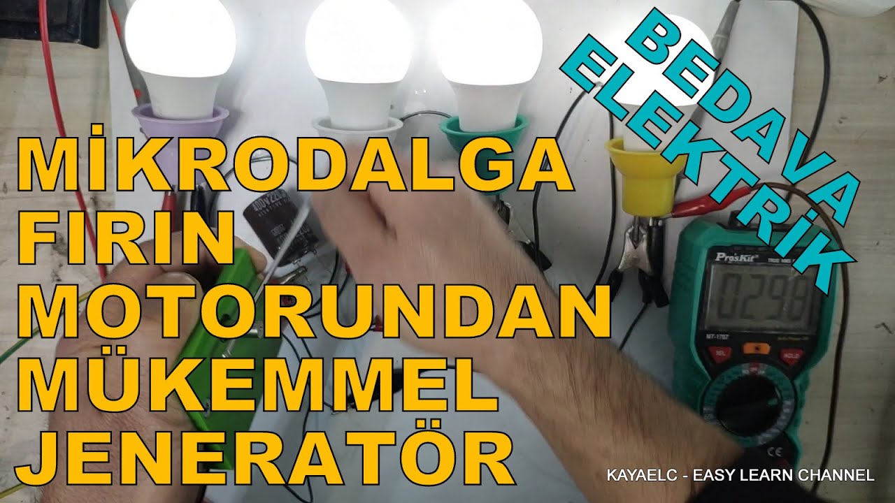 Mikrodalga Fırın  Motorundan 480 Volt Elektrik Ürettik ve 4 adet 220 Volt 9 Watt LED ampulü yaktık.