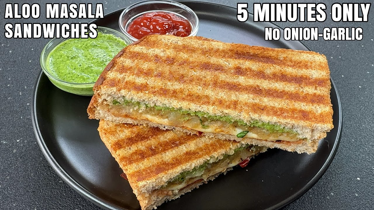 5 मिनट में आलू मसाला सैंडविच | Aloo Masala Sandwich Without Onion Garlic Recipe | Alu ki sandwich 