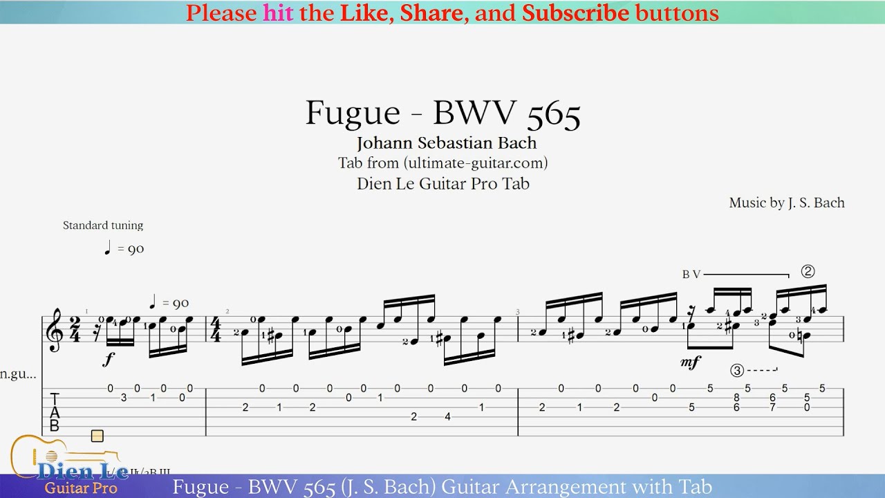 Fugue - BWV 565 (J. S. Bach) Guitar Arrangement with Tab