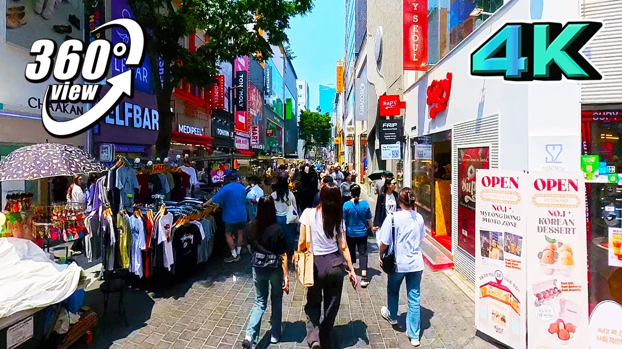 Korea Walk Tour 360VR Walking Around Tourist Spot in Seoul Myeongdong Street (Turn on subtitles)