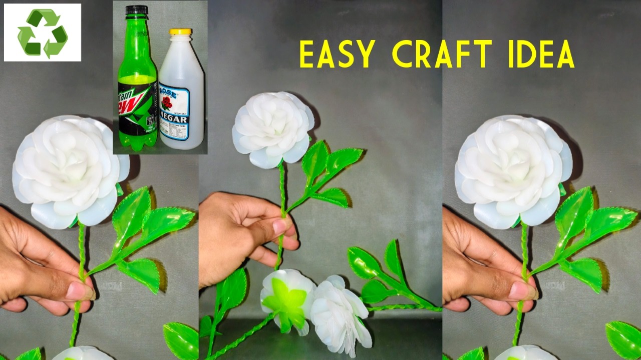 "Without GLUE/WIRE | DIY White ROSES from plastic bottles | very easy craft, try it now.