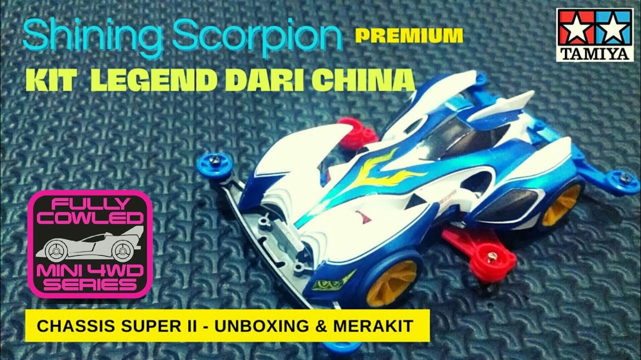 Unboxing - Review & Merakit - SHINING SCORPION Premium TAMIYA Mini 4WD - Super 2 Chassis
